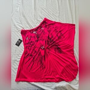 Express One-Shoulder Hot Pink Floral Dress